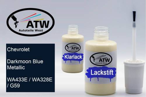 Chevrolet, Darkmoon Blue Metallic, WA433E / WA328E / G59: 20ml Lackstift + 20ml Klarlack - Set, von ATW Autoteile West.